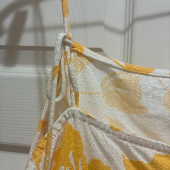 Old Navy Women's Butter Yellow & White Floral Linen Blend XL Dress Tie Shoulder - Picture 3 of 6